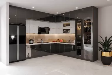 Hệ Tủ Bếp Nhôm Kính - Mẫu 02